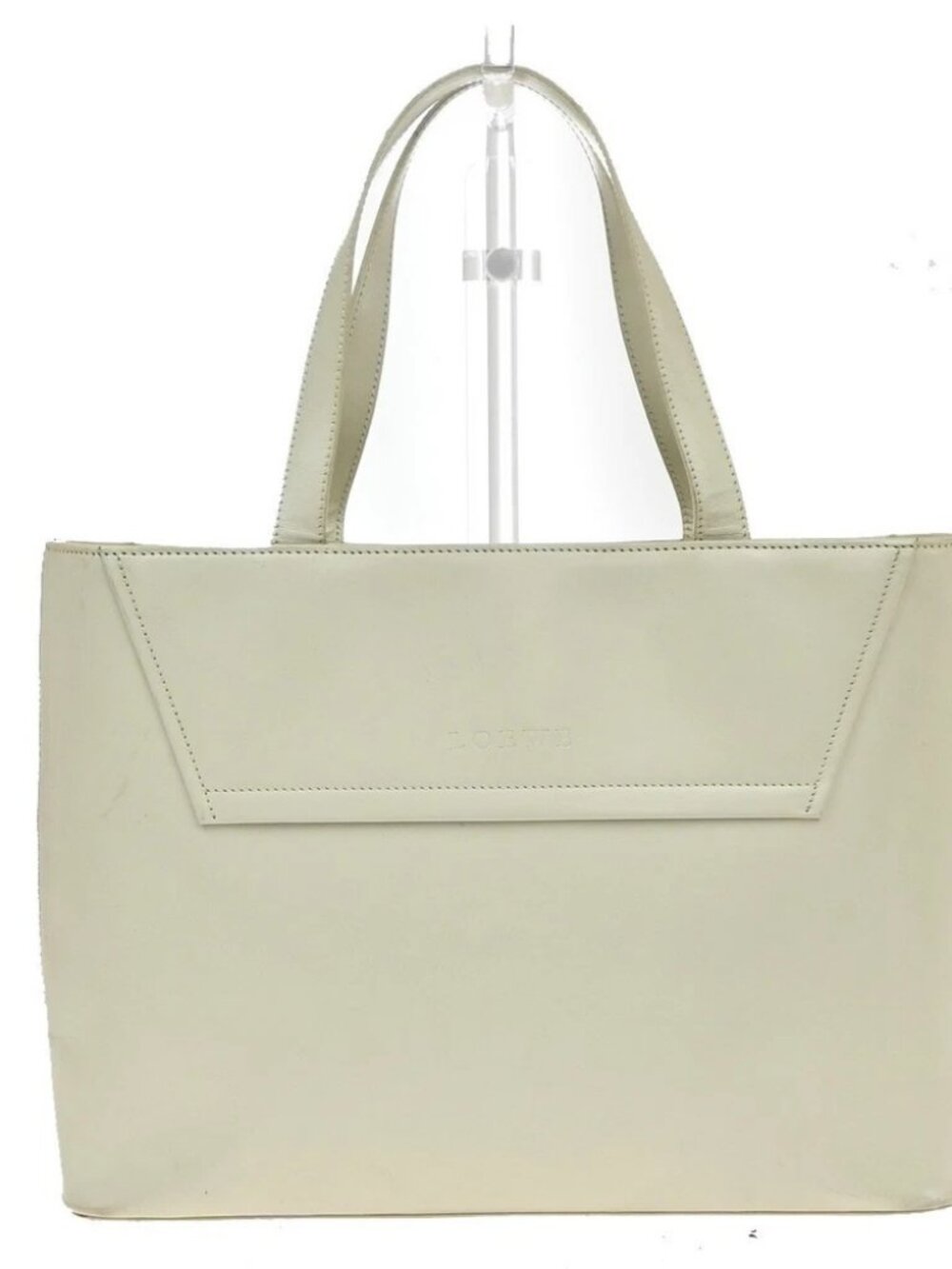 LOEWE Logo Shoulder Tote Hand Bag Leather Beige GHW Spain 67MA550